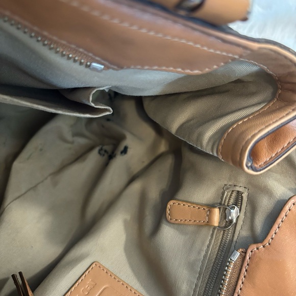 Coach Off-White and Tan Leather Double Strap Satchel Bag - Picture 9 of 11